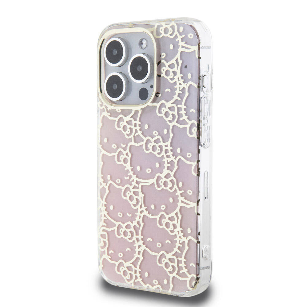iPhone 15 Pro Kılıf Hello Kitty Orjinal Lisanslı Renk Geçişli Elektroplating Kaplama Kitty Head Desenli Kılıf Pembe
