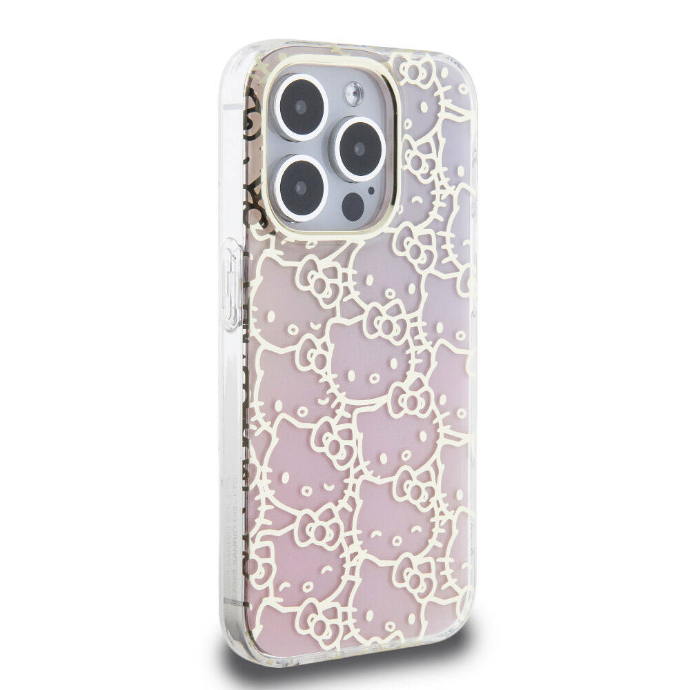 iPhone 15 Pro Kılıf Hello Kitty Orjinal Lisanslı Renk Geçişli Elektroplating Kaplama Kitty Head Desenli Kılıf Pembe