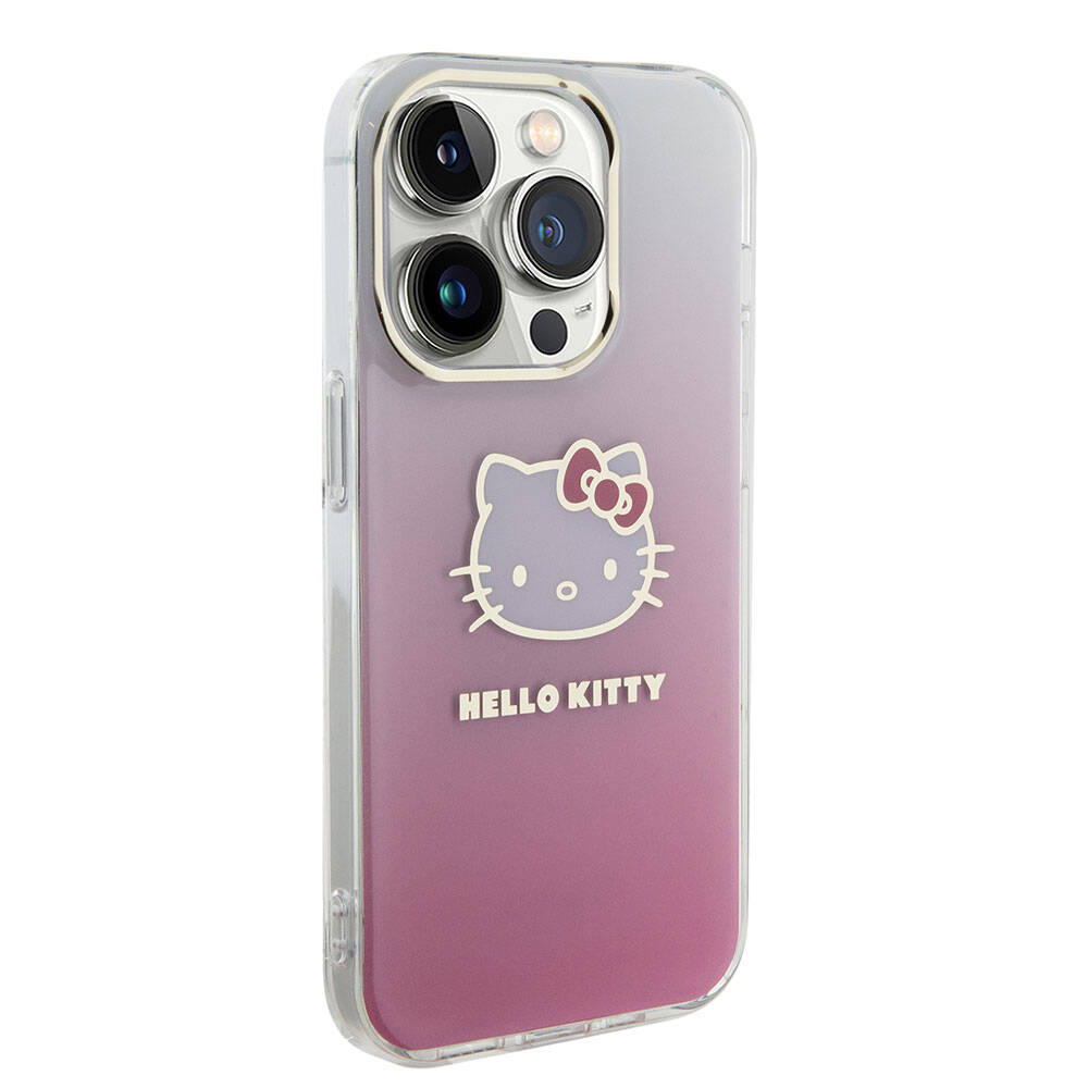 iPhone 15 Pro Kılıf Hello Kitty Orjinal Lisanslı Yazı ve İkonik Logolu Elektroplating Kaplama Gradyan Kılıf Mor