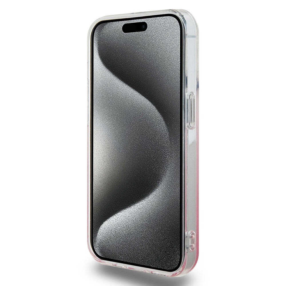 iPhone 15 Pro Kılıf Hello Kitty Orjinal Lisanslı Yazı ve İkonik Logolu Elektroplating Kaplama Gradyan Kılıf Mor