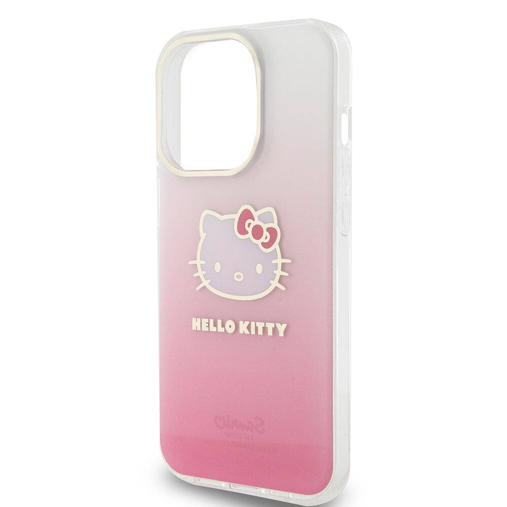 iPhone 15 Pro Kılıf Hello Kitty Orjinal Lisanslı Yazı ve İkonik Logolu Elektroplating Kaplama Gradyan Kılıf Mor