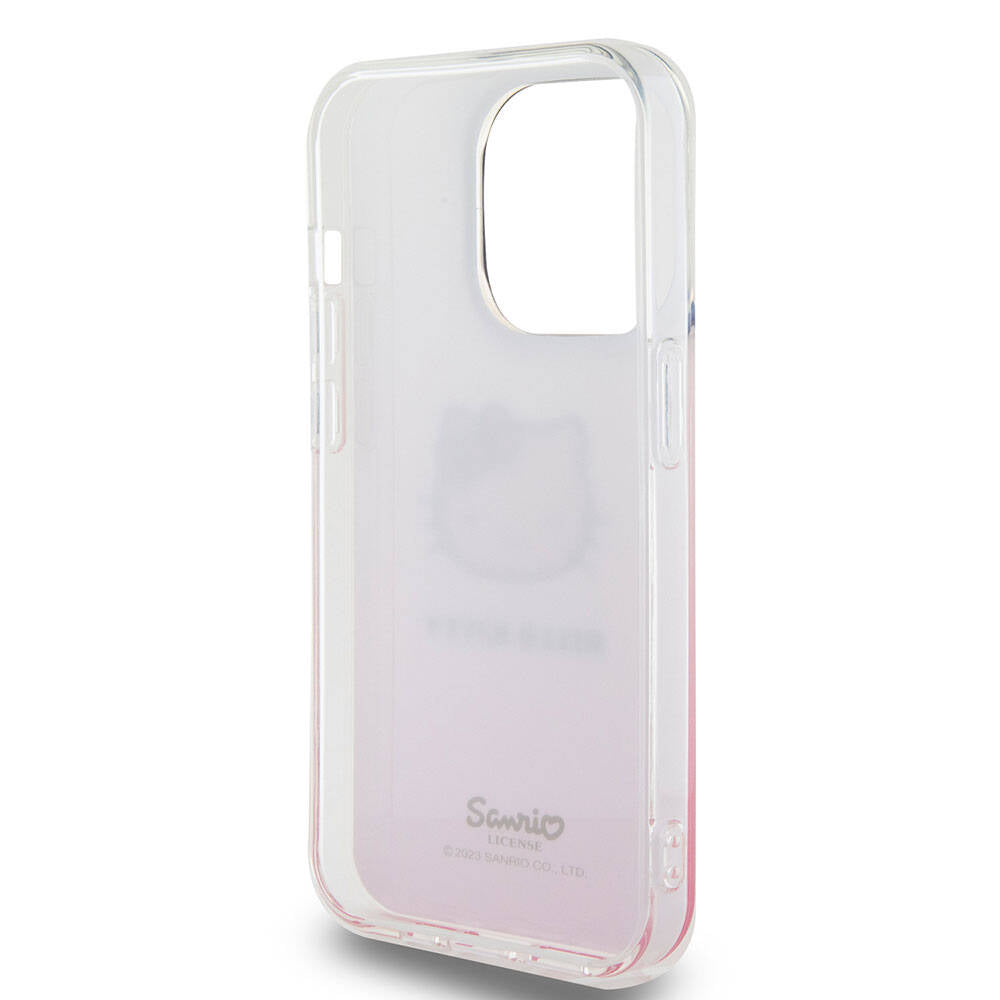 iPhone 15 Pro Kılıf Hello Kitty Orjinal Lisanslı Yazı ve İkonik Logolu Elektroplating Kaplama Gradyan Kılıf Mor