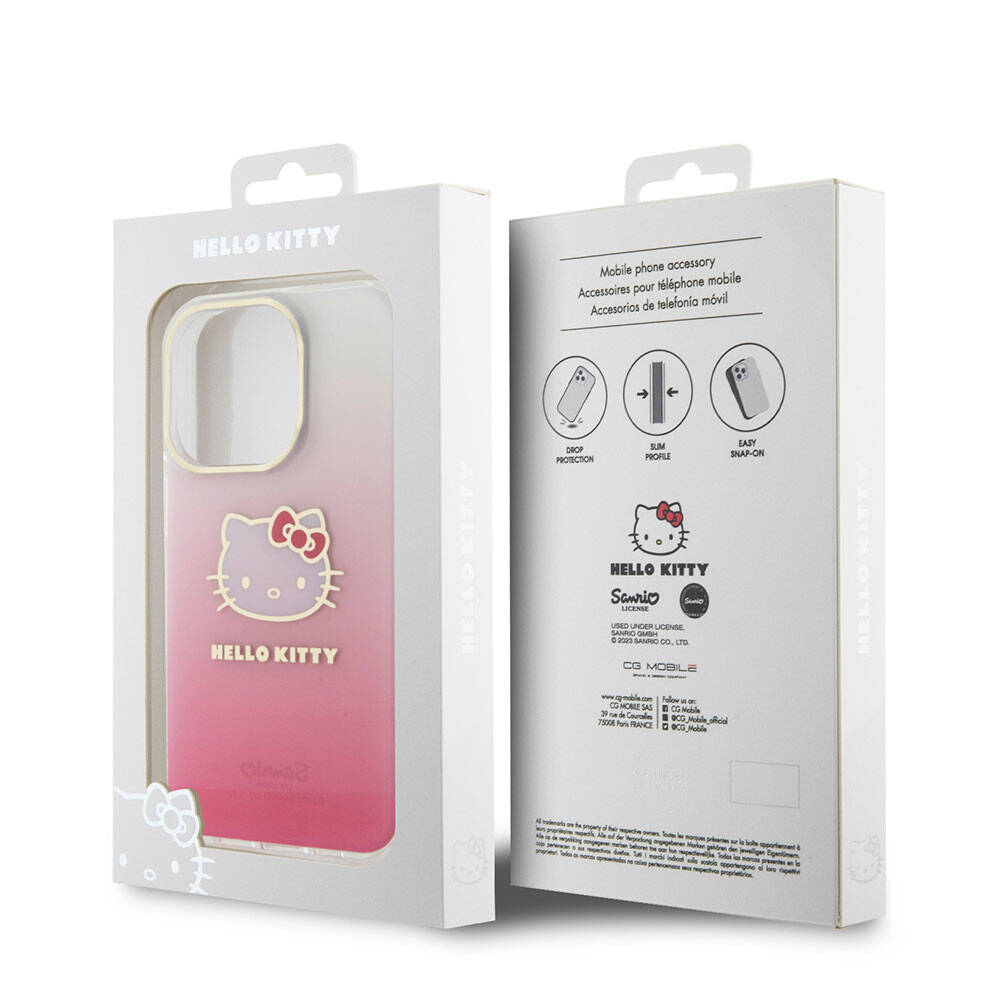 iPhone 15 Pro Kılıf Hello Kitty Orjinal Lisanslı Yazı ve İkonik Logolu Elektroplating Kaplama Gradyan Kılıf Mor