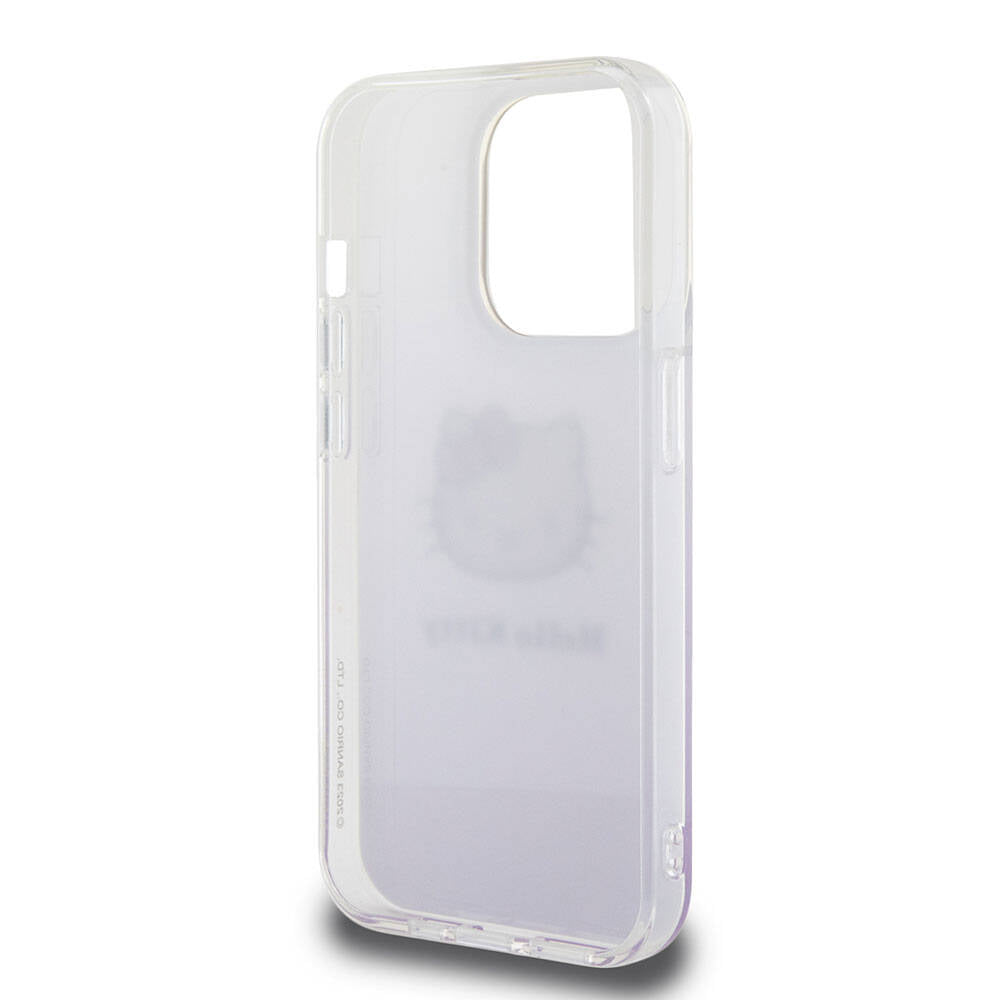 iPhone 15 Pro Kılıf Hello Kitty Orjinal Lisanslı Yazı ve İkonik Logolu Elektroplating Kaplama Gradyan Kılıf Mor