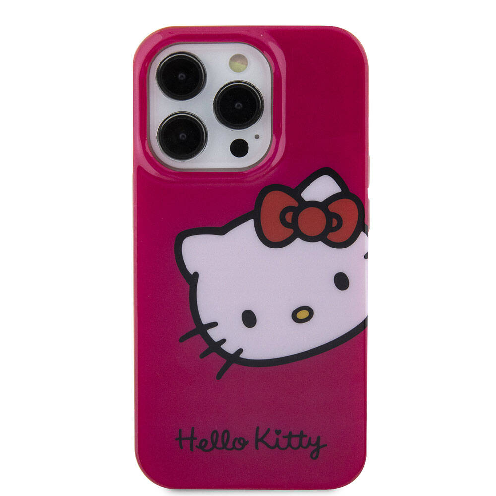 iPhone 15 Pro Kılıf Hello Kitty Orjinal Lisanslı Yazı ve İkonik Logolu Kitty Head Kılıf Pembe
