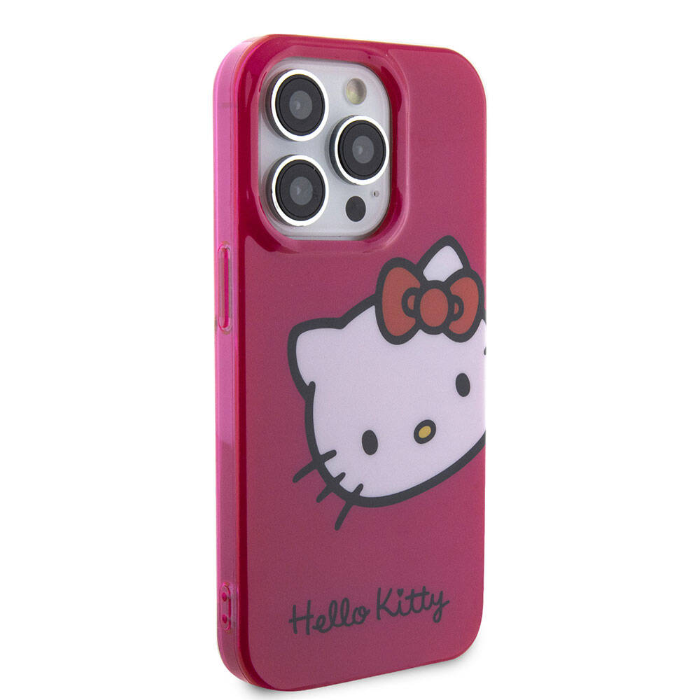 iPhone 15 Pro Kılıf Hello Kitty Orjinal Lisanslı Yazı ve İkonik Logolu Kitty Head Kılıf Pembe