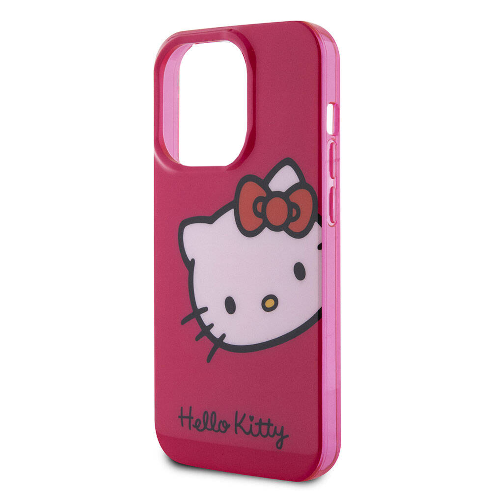 iPhone 15 Pro Kılıf Hello Kitty Orjinal Lisanslı Yazı ve İkonik Logolu Kitty Head Kılıf Pembe