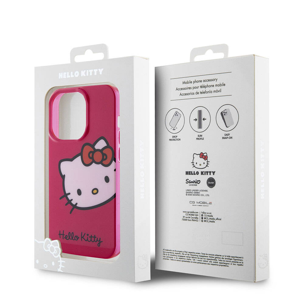 iPhone 15 Pro Kılıf Hello Kitty Orjinal Lisanslı Yazı ve İkonik Logolu Kitty Head Kılıf Pembe
