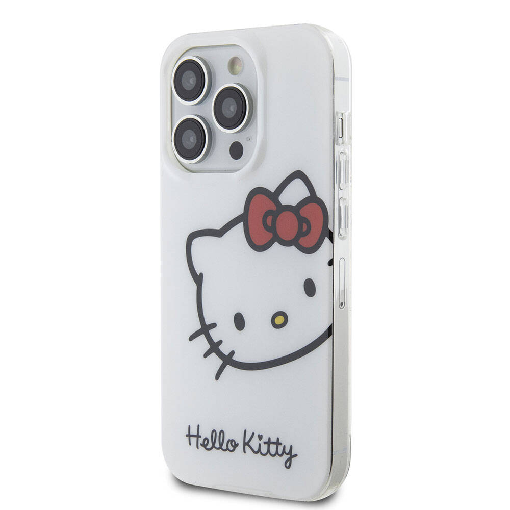 iPhone 15 Pro Kılıf Hello Kitty Orjinal Lisanslı Yazı ve İkonik Logolu Kitty Head Kılıf Pembe