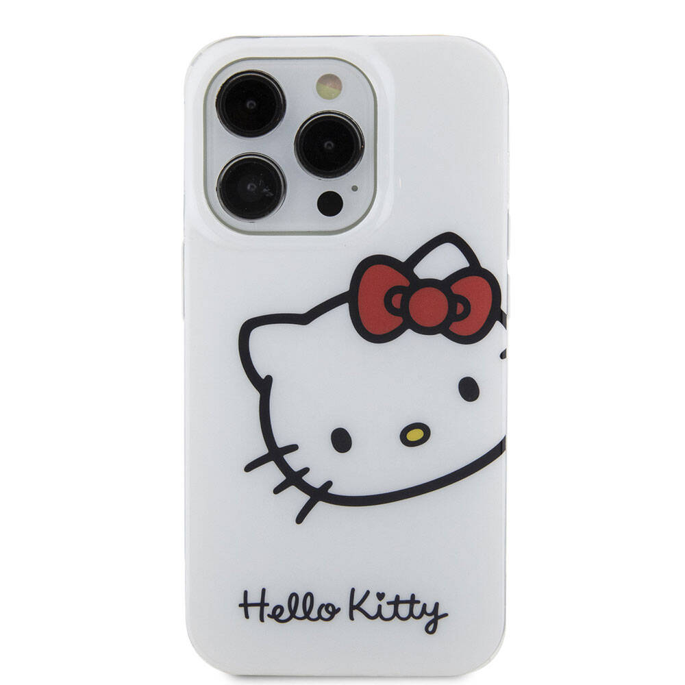 iPhone 15 Pro Kılıf Hello Kitty Orjinal Lisanslı Yazı ve İkonik Logolu Kitty Head Kılıf Pembe