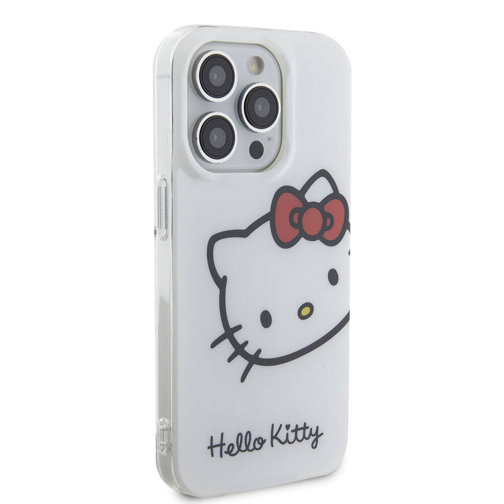 iPhone 15 Pro Kılıf Hello Kitty Orjinal Lisanslı Yazı ve İkonik Logolu Kitty Head Kılıf Pembe