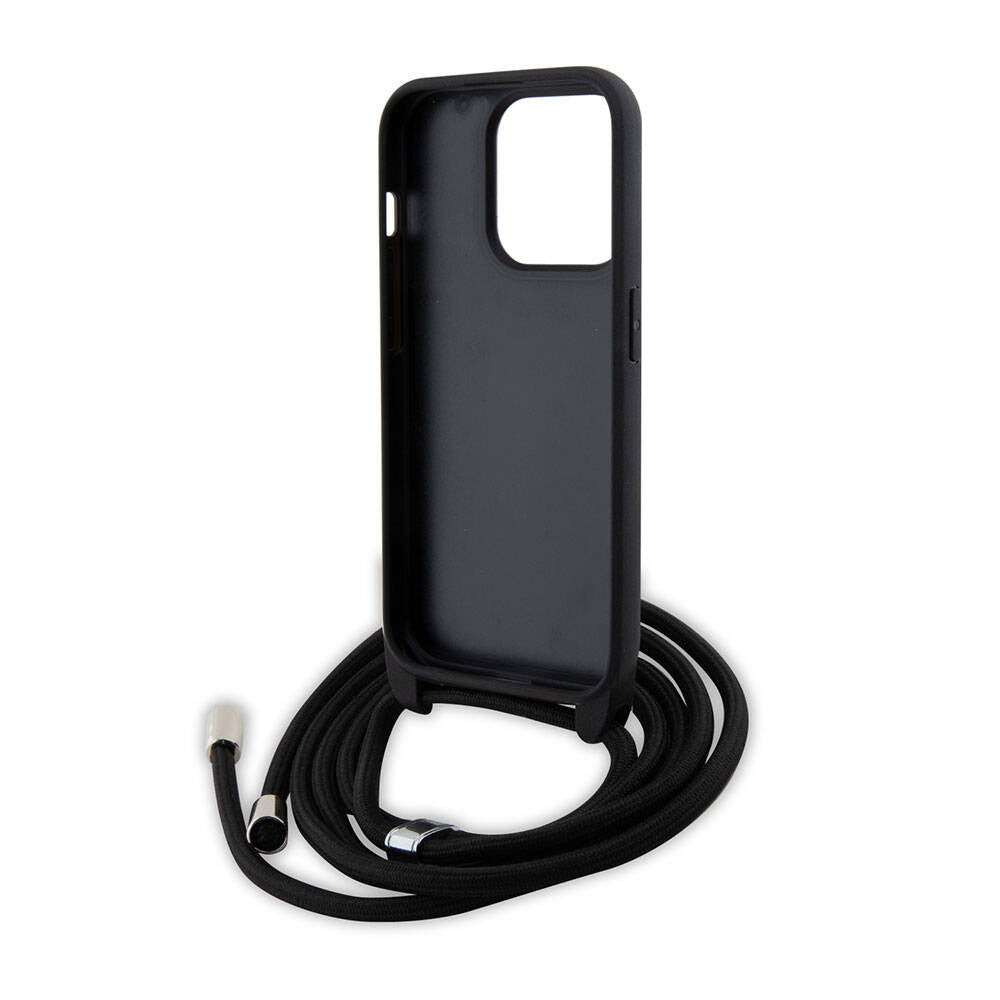 iPhone 15 Pro Kılıf Karl Lagerfeld Askı İpli K&C Metal Logo Orjinal Lisanslı Kılıf Siyah
