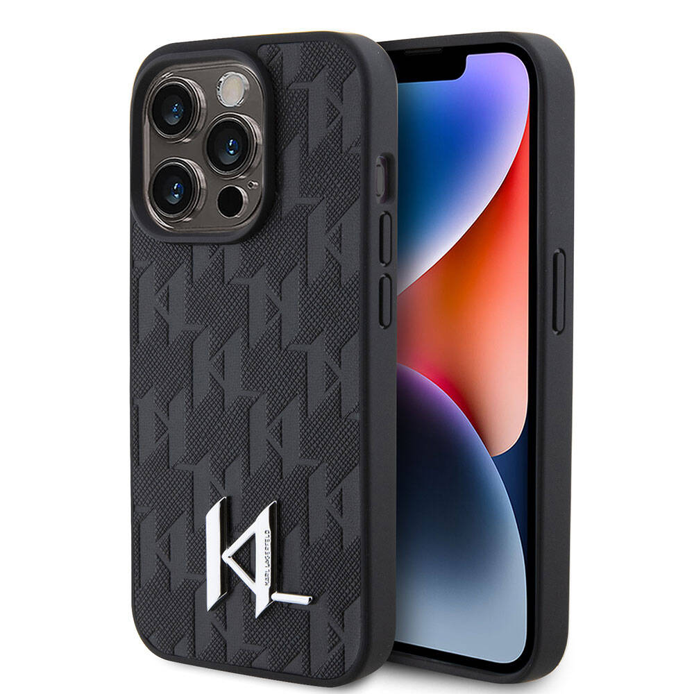 iPhone 15 Pro Kılıf Karl Lagerfeld Hot Stamp K&L Metal Logo Orjinal Lisanslı Kılıf Gri