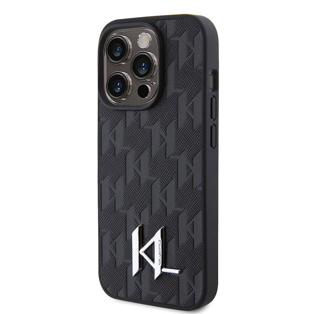 iPhone 15 Pro Kılıf Karl Lagerfeld Hot Stamp K&L Metal Logo Orjinal Lisanslı Kılıf Gri