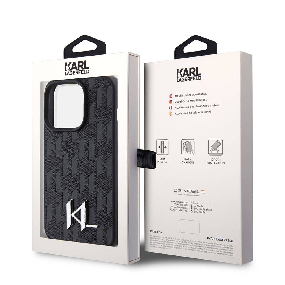 iPhone 15 Pro Kılıf Karl Lagerfeld Hot Stamp K&L Metal Logo Orjinal Lisanslı Kılıf Gri