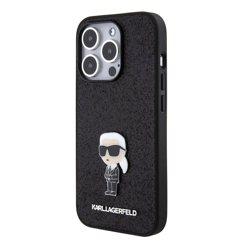 iPhone 15 Pro Kılıf Karl Lagerfeld İkonik Fixed Glitter Metal Logo Orjinal Lisanslı Kılıf Siyah