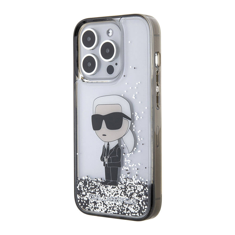 iPhone 15 Pro Kılıf Karl Lagerfeld İkonik Sıvılı Glitter Orjinal Lisanslı Kılıf Renksiz