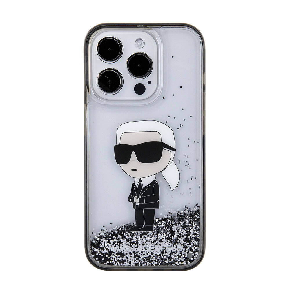 iPhone 15 Pro Kılıf Karl Lagerfeld İkonik Sıvılı Glitter Orjinal Lisanslı Kılıf Renksiz