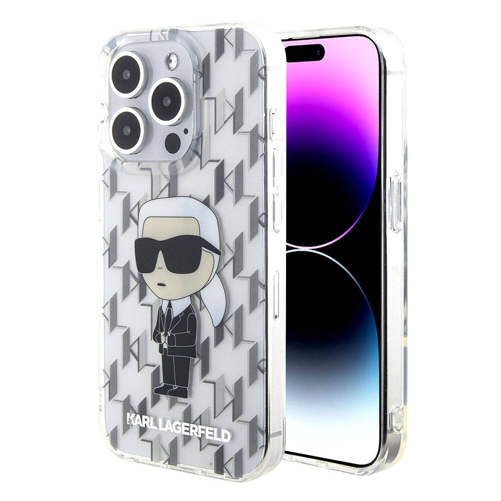 iPhone 15 Pro Kılıf Karl Lagerfeld IML İkonik Monogram Orjinal Lisanslı Kılıf Renksiz