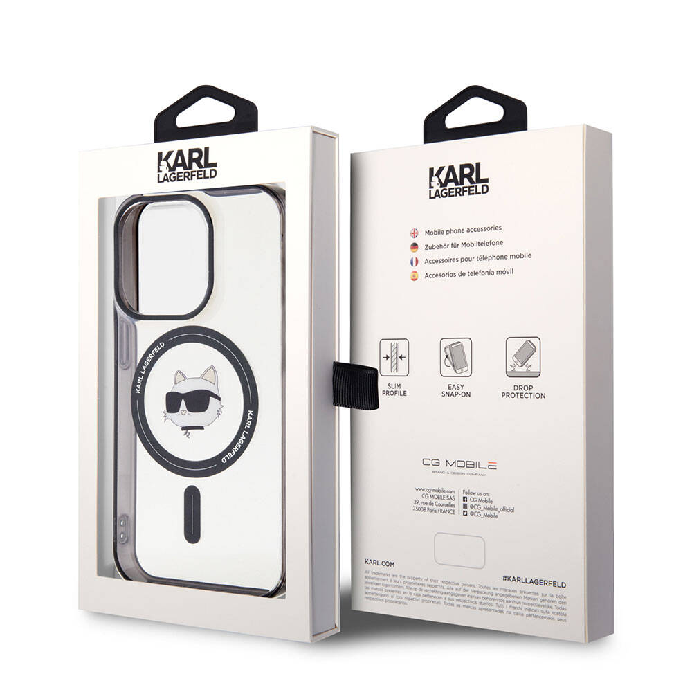 iPhone 15 Pro Kılıf Karl Lagerfeld Magsafe Şarj Özellikli IML Choupette Orjinal Lisanslı Kılıf Renksiz