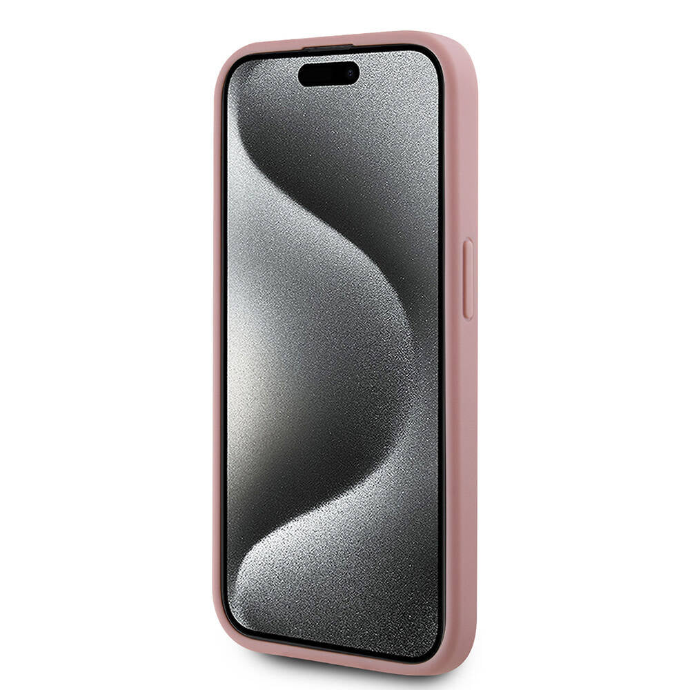 iPhone 15 Pro Kılıf Karl Lagerfeld Orjinal Lisanslı 3D KL Yazılı Tüylü Arka Yüzey Saffiano Rhinestones Kılıf Gold