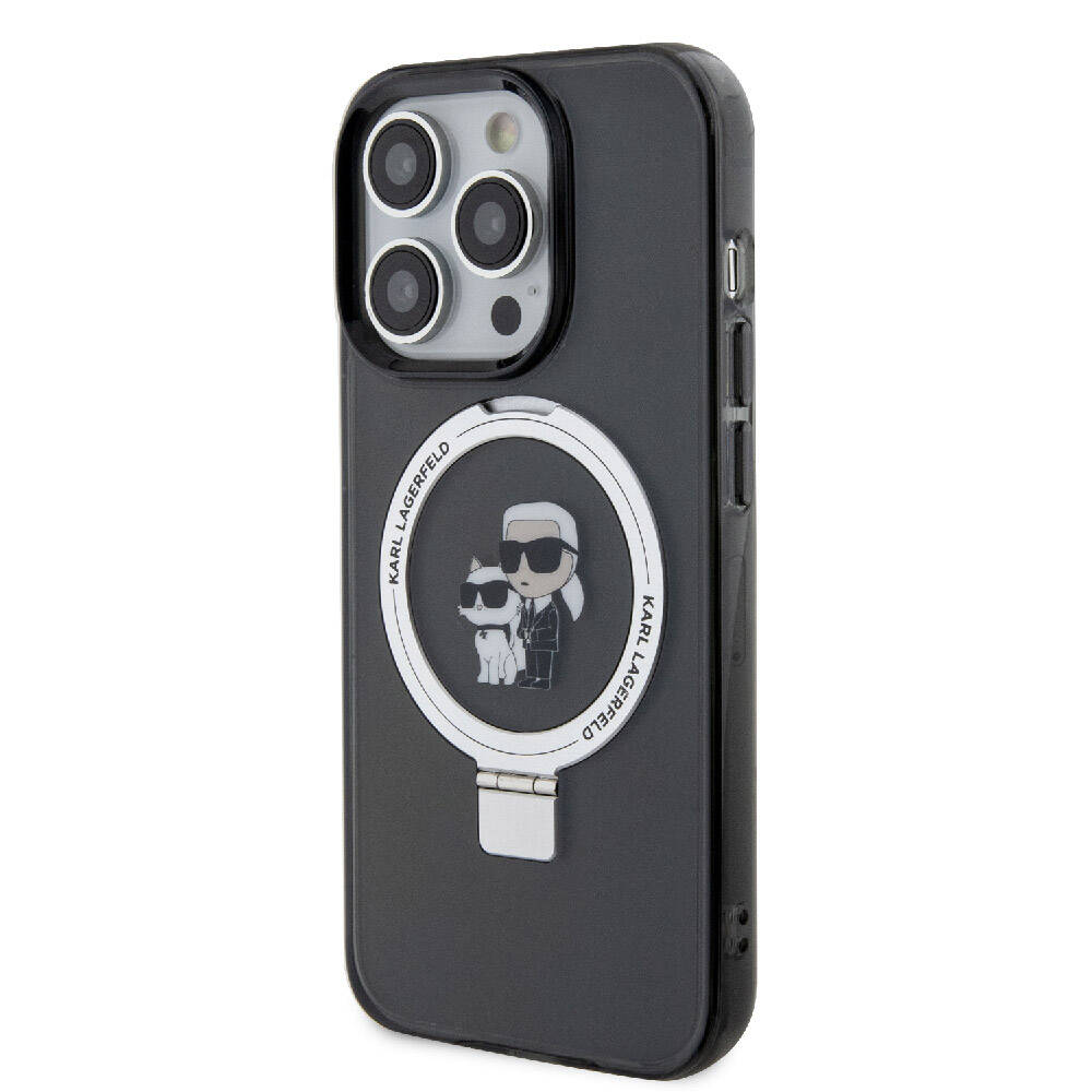 iPhone 15 Pro Kılıf Karl Lagerfeld Orjinal Lisanslı Magsafe Şarj Özellikli K&C İkonik Baskılı Ring Standlı Kılıf Beyaz