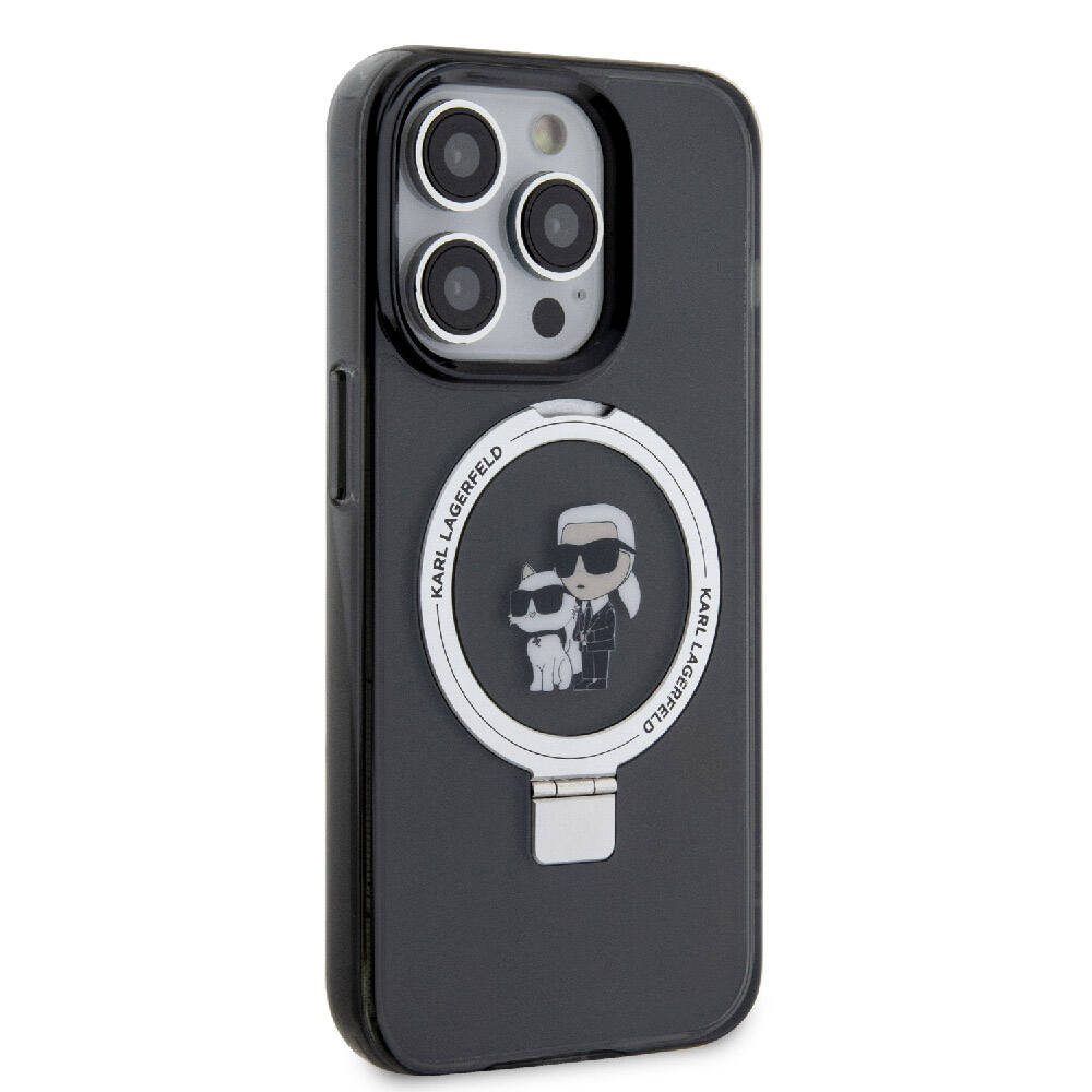iPhone 15 Pro Kılıf Karl Lagerfeld Orjinal Lisanslı Magsafe Şarj Özellikli K&C İkonik Baskılı Ring Standlı Kılıf Beyaz