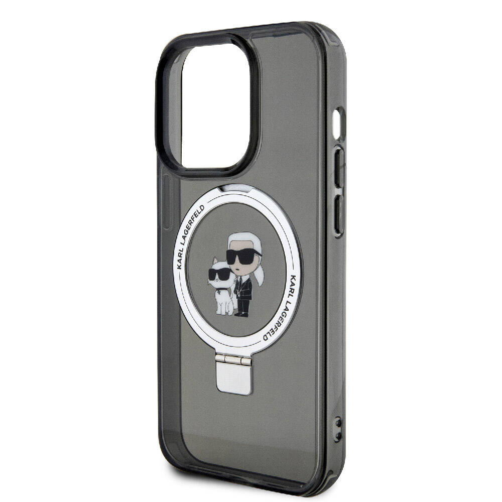 iPhone 15 Pro Kılıf Karl Lagerfeld Orjinal Lisanslı Magsafe Şarj Özellikli K&C İkonik Baskılı Ring Standlı Kılıf Beyaz