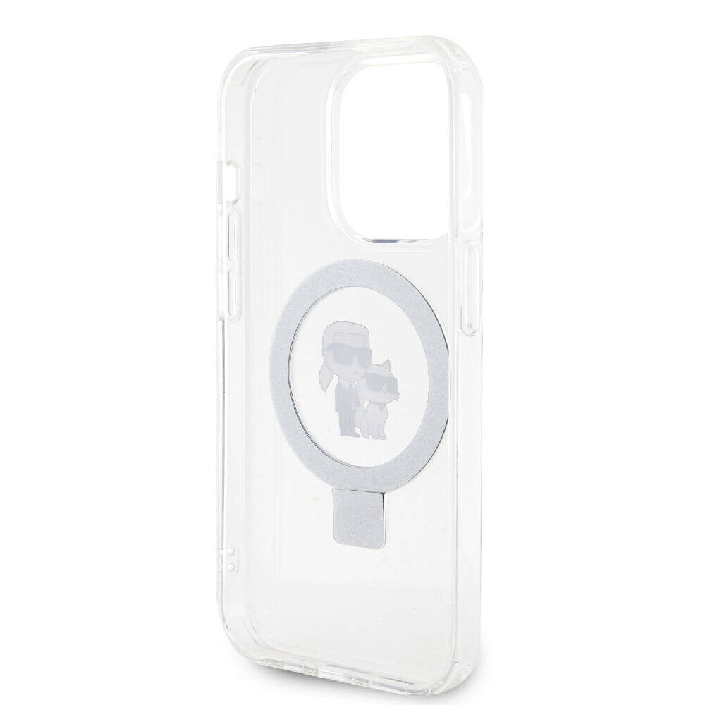 iPhone 15 Pro Kılıf Karl Lagerfeld Orjinal Lisanslı Magsafe Şarj Özellikli K&C İkonik Baskılı Ring Standlı Kılıf Beyaz