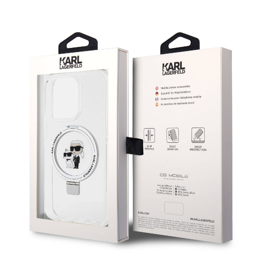iPhone 15 Pro Kılıf Karl Lagerfeld Orjinal Lisanslı Magsafe Şarj Özellikli K&C İkonik Baskılı Ring Standlı Kılıf Beyaz