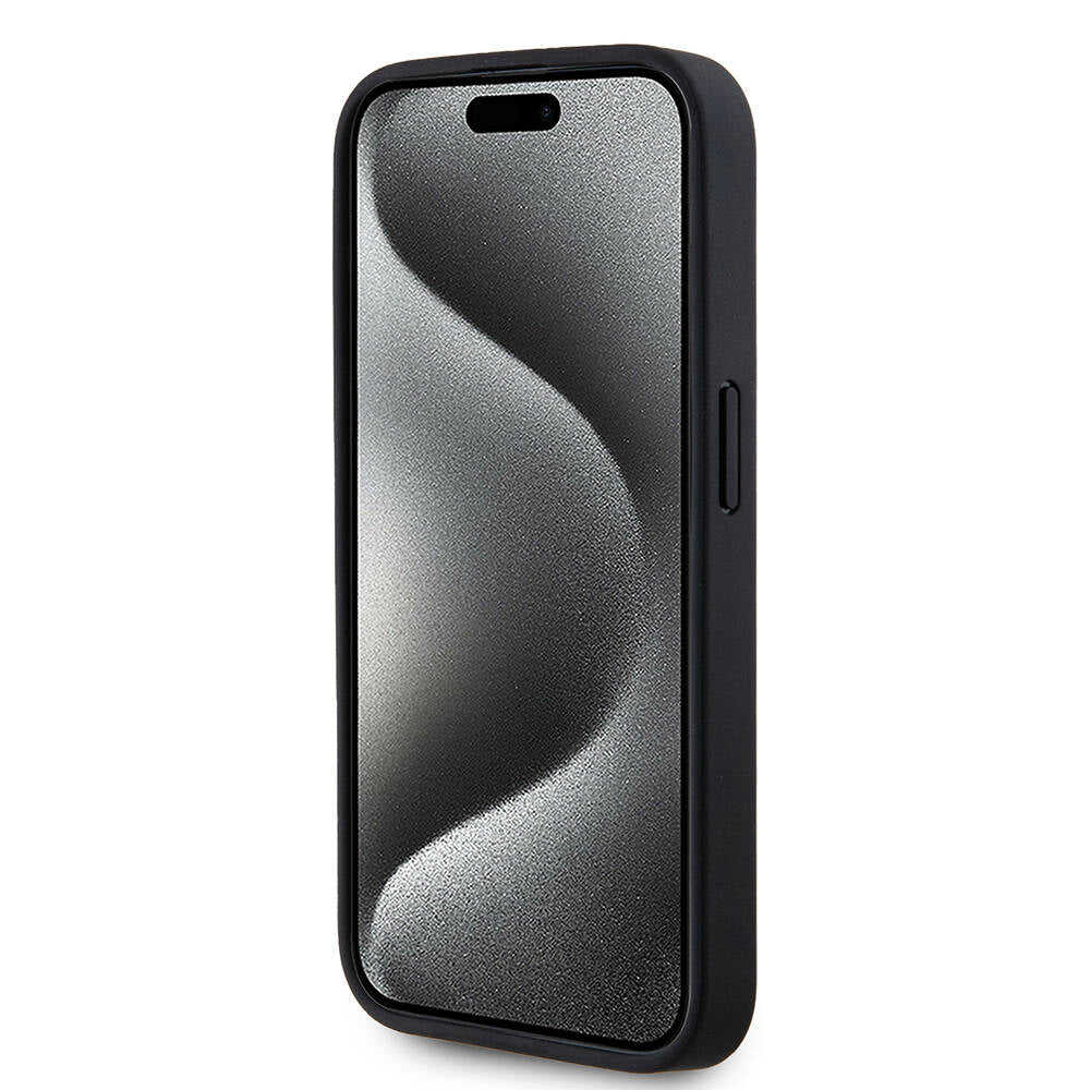 iPhone 15 Pro Kılıf Karl Lagerfeld Orjinal Lisanslı Magsafe Şarj Özellikli KL Yazılı Hot Stamp Kılıf Siyah