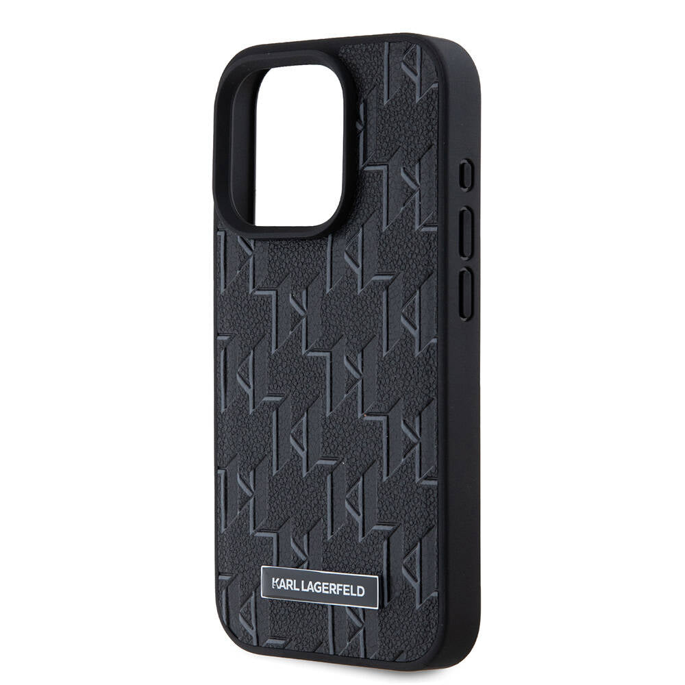 iPhone 15 Pro Kılıf Karl Lagerfeld Orjinal Lisanslı Magsafe Şarj Özellikli KL Yazılı Hot Stamp Kılıf Siyah