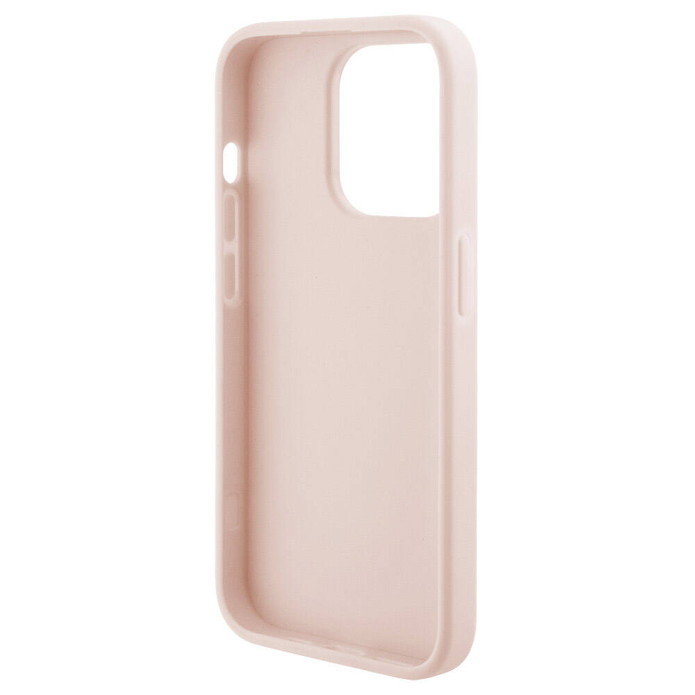 iPhone 15 Pro Kılıf Karl Lagerfeld Orjinal Lisanslı Metal Yazı Logolu Dikişli Logo Arka Yüzey Kapitone Kılıf Pembe