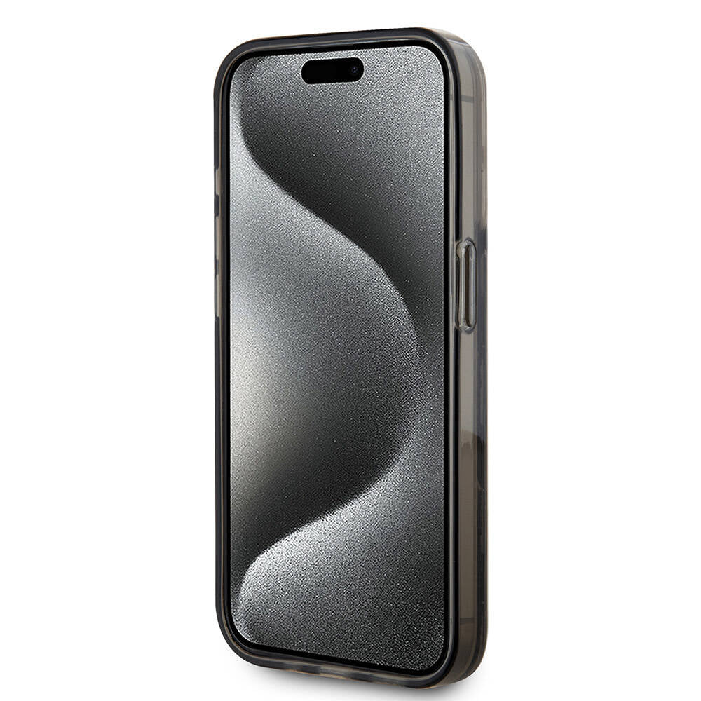 iPhone 15 Pro Kılıf Karl Lagerfeld Orjinal Lisanslı Simli KL Yazılı Monogram Gradıent Kılıf Siyah