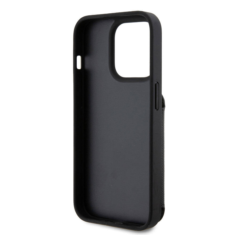 iPhone 15 Pro Kılıf Karl Lagerfeld Standlı Kartlıklı Saffiano K&C Metal Logo Orjinal Lisanslı Kılıf Siyah