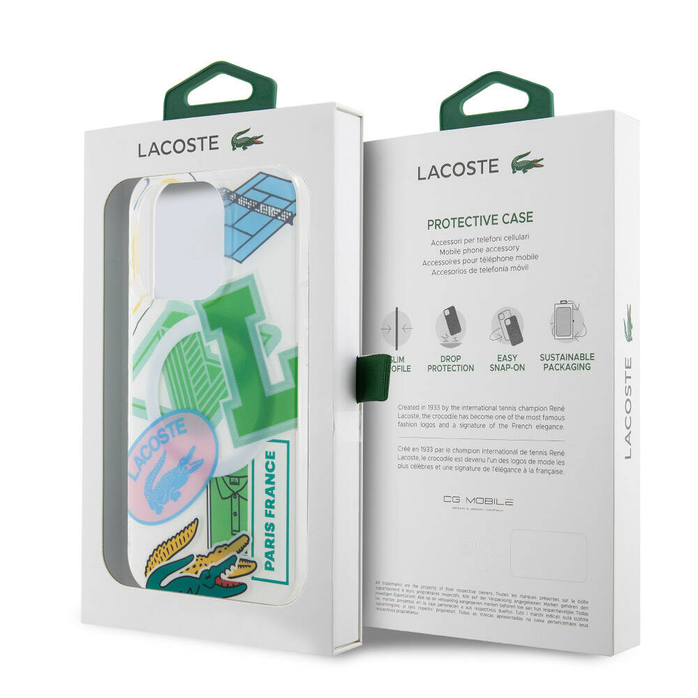 iPhone 15 Pro Kılıf Lacoste Orjinal Lisanslı Magsafe Şarj Özellikli Çift Katmanlı Yamalar Desenli Kılıf Mavi