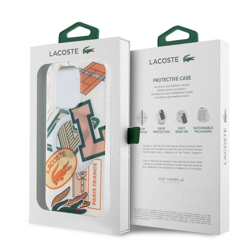 iPhone 15 Pro Kılıf Lacoste Orjinal Lisanslı Magsafe Şarj Özellikli Çift Katmanlı Yamalar Desenli Kılıf Mavi