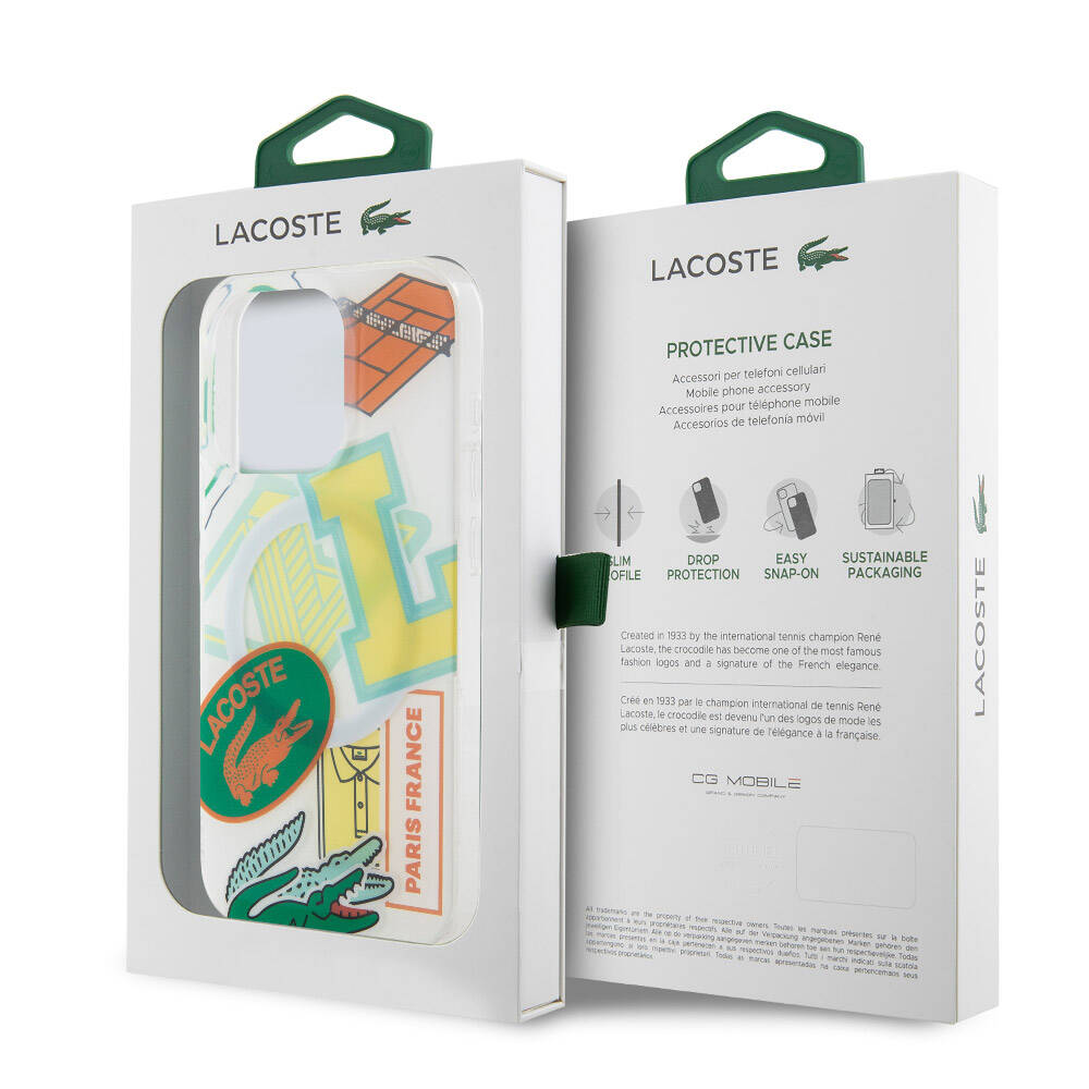 iPhone 15 Pro Kılıf Lacoste Orjinal Lisanslı Magsafe Şarj Özellikli Çift Katmanlı Yamalar Desenli Kılıf Sarı