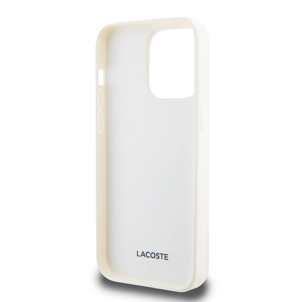 iPhone 15 Pro Kılıf Lacoste Orjinal Lisanslı Magsafe Şarj Özellikli PU Deri Görünümlü Kartlıklı Karışık Monogram Desenli Kılıf Beyaz