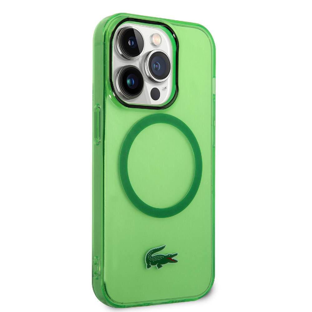 iPhone 15 Pro Kılıf Lacoste Orjinal Lisanslı Magsafe Şarj Özellikli Transparan Timsah Logo Baskılı Kılıf Siyah
