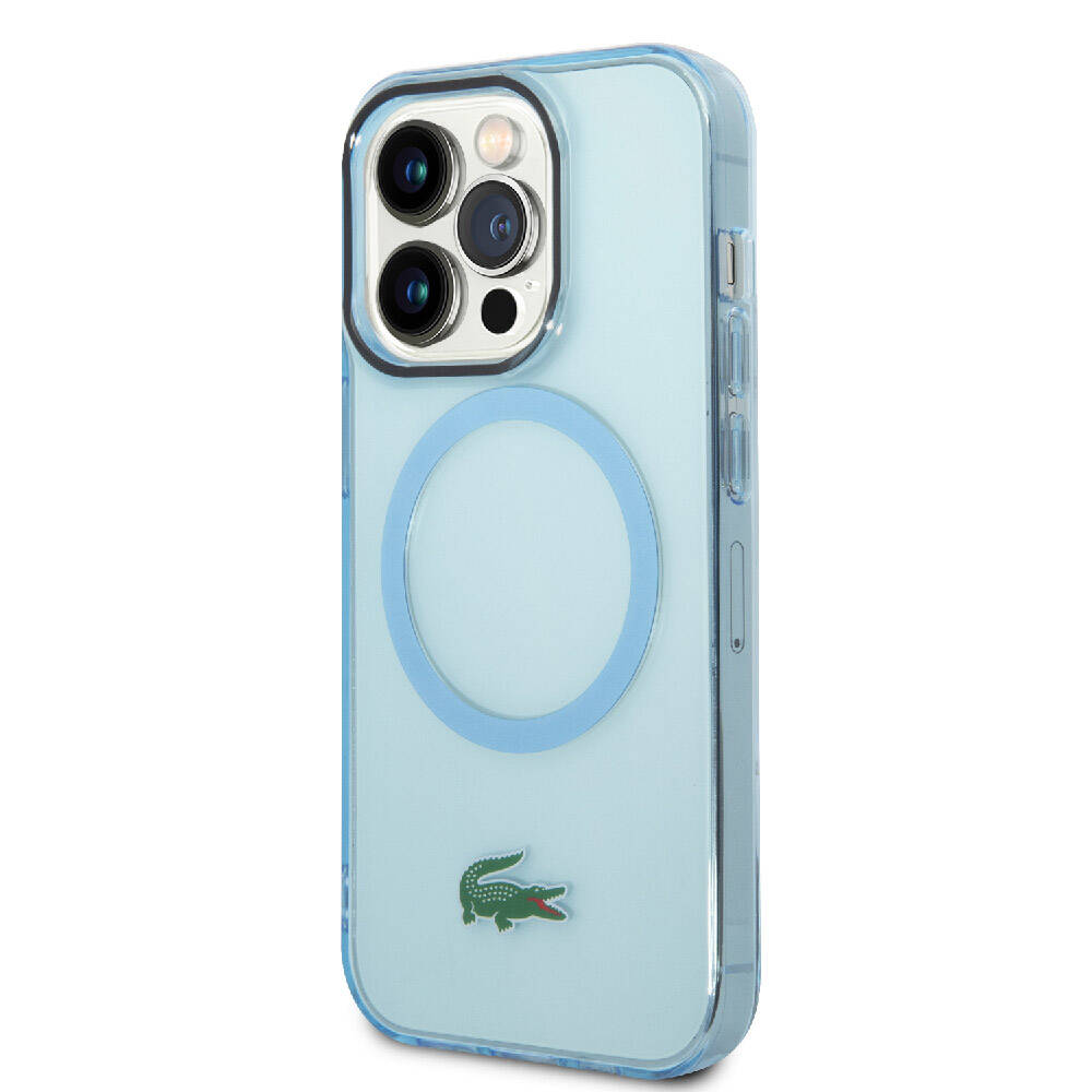 iPhone 15 Pro Kılıf Lacoste Orjinal Lisanslı Magsafe Şarj Özellikli Transparan Timsah Logo Baskılı Kılıf Mavi Açık