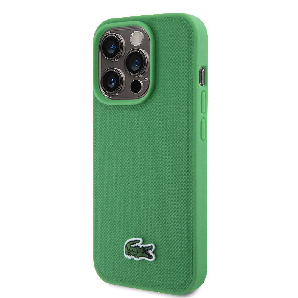 iPhone 15 Pro Kılıf Lacoste Orjinal Lisanslı PU Pike Desenli Arka Yüzey İkonik Timsah Dokuma Logolu Kılıf Siyah