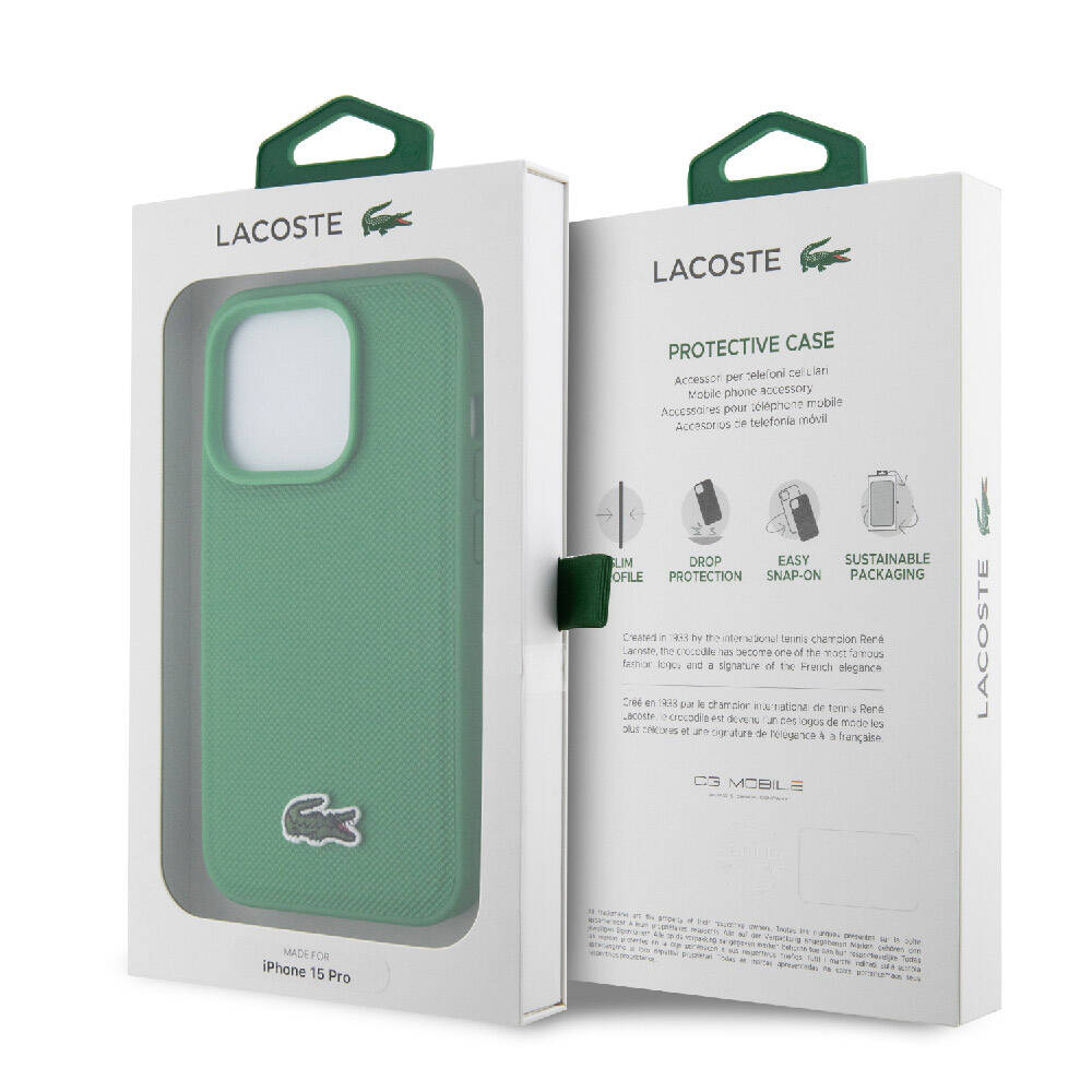 iPhone 15 Pro Kılıf Lacoste Orjinal Lisanslı PU Pike Desenli Arka Yüzey İkonik Timsah Dokuma Logolu Kılıf Kırmızı