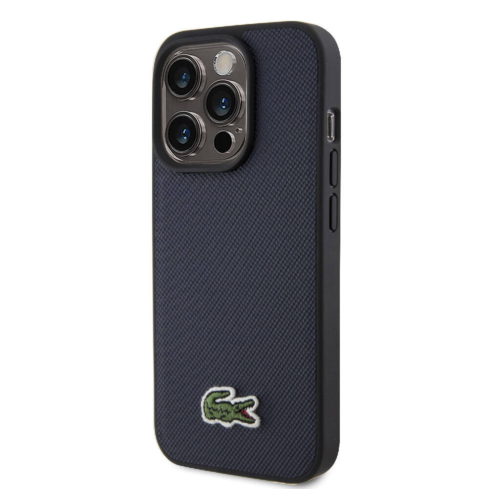 iPhone 15 Pro Kılıf Lacoste Orjinal Lisanslı PU Pike Desenli Arka Yüzey İkonik Timsah Dokuma Logolu Kılıf Siyah