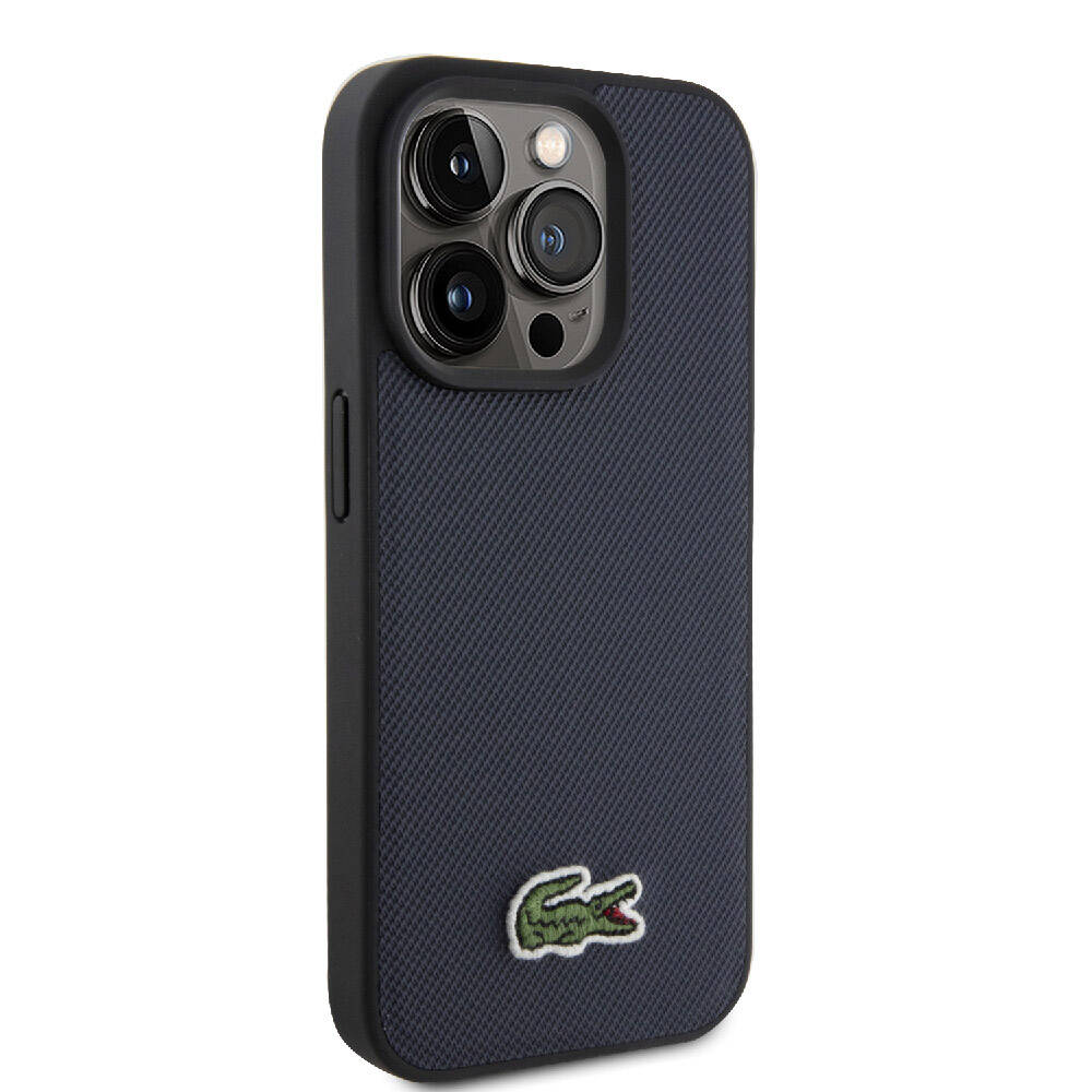 iPhone 15 Pro Kılıf Lacoste Orjinal Lisanslı PU Pike Desenli Arka Yüzey İkonik Timsah Dokuma Logolu Kılıf Siyah