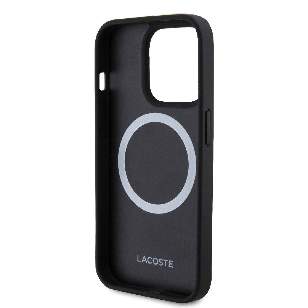 iPhone 15 Pro Kılıf Lacoste Orjinal Lisanslı PU Pike Desenli Arka Yüzey İkonik Timsah Dokuma Logolu Kılıf Siyah