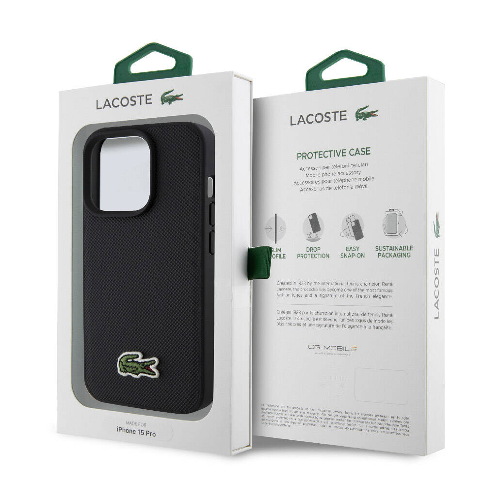 iPhone 15 Pro Kılıf Lacoste Orjinal Lisanslı PU Pike Desenli Arka Yüzey İkonik Timsah Dokuma Logolu Kılıf Kırmızı