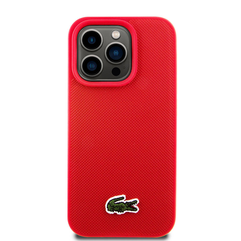 iPhone 15 Pro Kılıf Lacoste Orjinal Lisanslı PU Pike Desenli Arka Yüzey İkonik Timsah Dokuma Logolu Kılıf Lacivert
