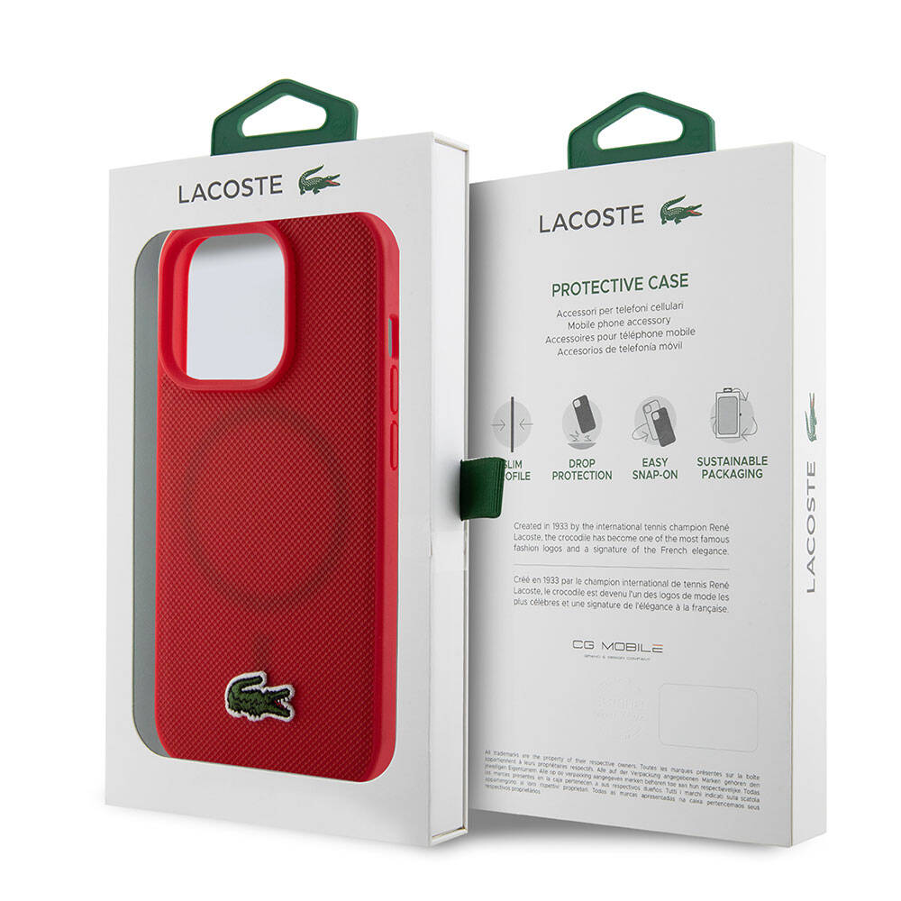 iPhone 15 Pro Kılıf Lacoste Orjinal Lisanslı PU Pike Desenli Arka Yüzey İkonik Timsah Dokuma Logolu Kılıf Siyah