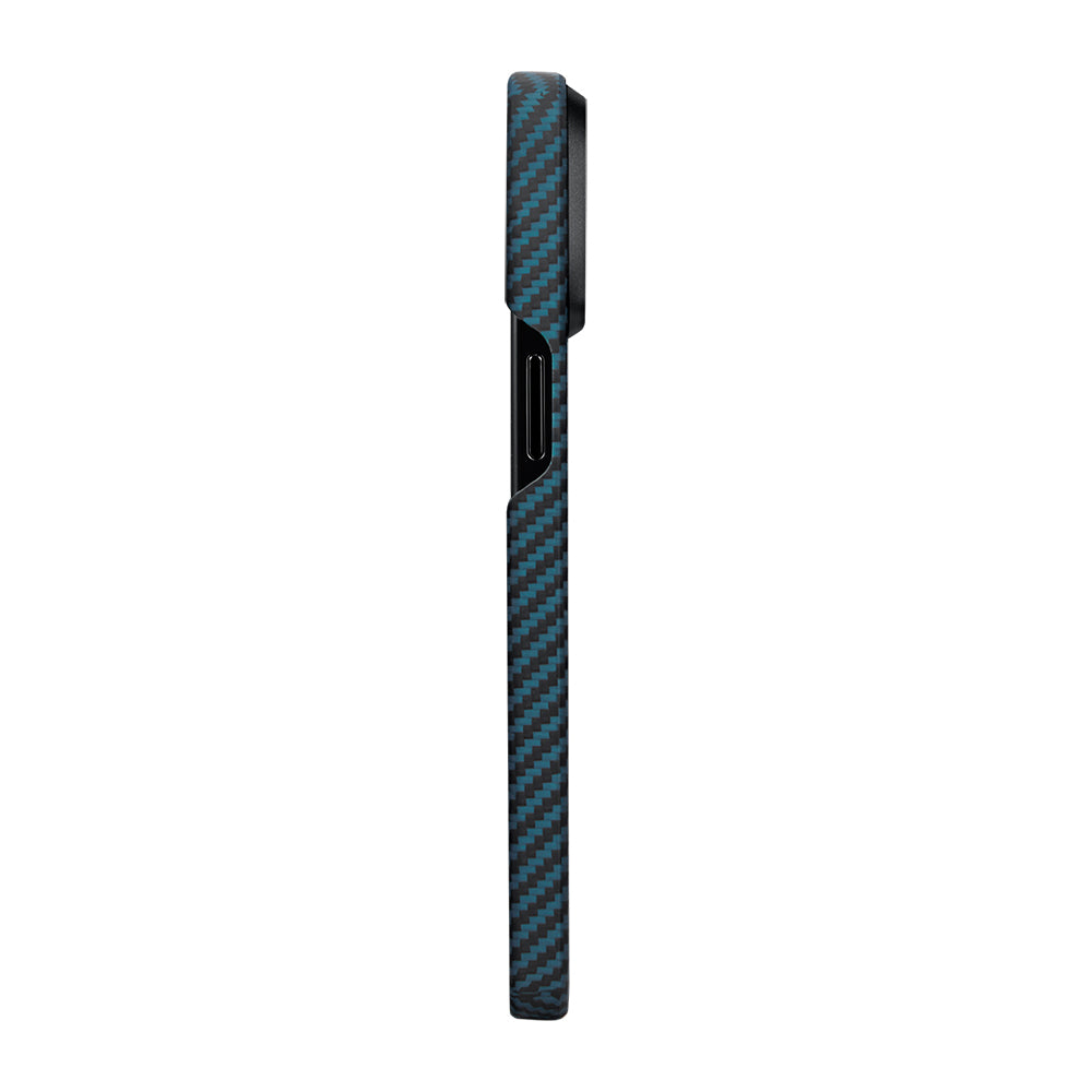 iPhone 15 Pro Kılıf Magsafe Şarj Özellikli 1500D Aramid Fiber Pitaka Ultra-Slim Classic Serisi Black-Blue Twill Kılıf Siyah-Mavi